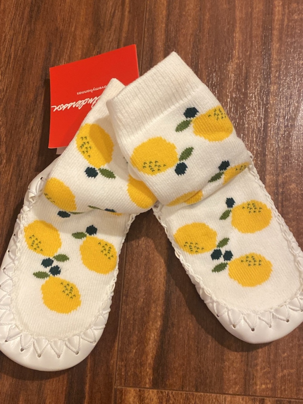Hanna Andersson Kids Lemon Print Slipper Socks - White & Yellow